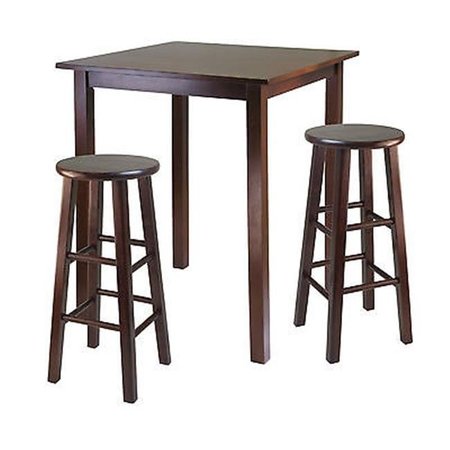 WINSOME TRADING Winsome Trading 94342 3-Pc Breakfast Table with 2 Square Leg Stools - Antique Walnut 94342